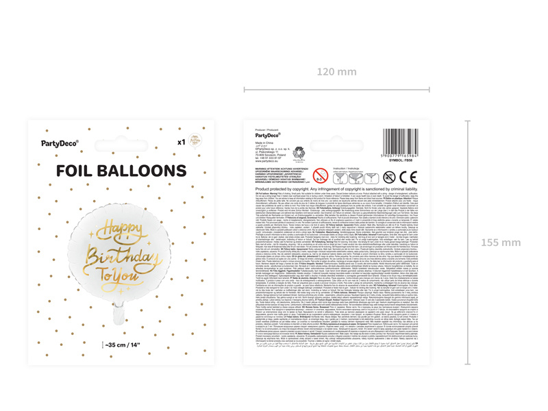 Balon foliowy Happy Birthday To You 35cm biały prezentacja