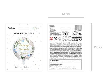 Balon foliowy ''Pierwsza Komunia Święta'', 45 cm, mix