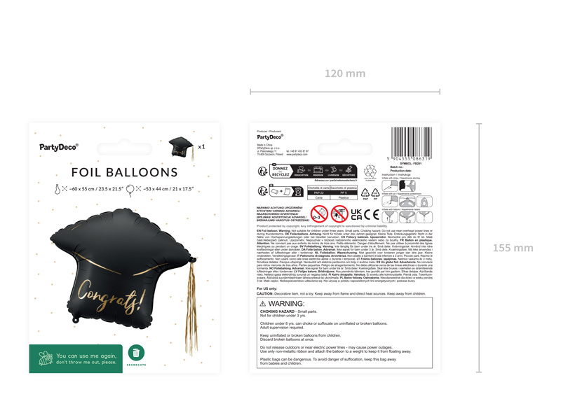 Balon foliowy czapka Congrats! - dekoracja na przyjęcie