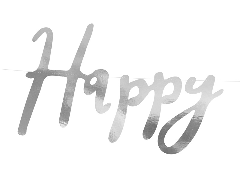 Srebrny baner Happy Birthday – elegancka dekoracja na imprezę