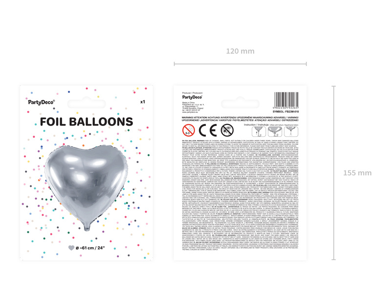 Balon foliowy Serce 61cm srebrny – zdjęcie 5