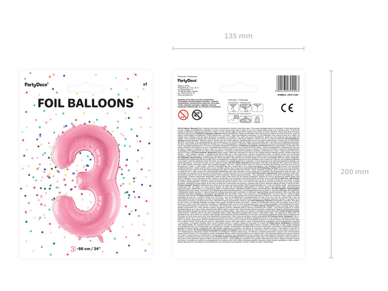 Duży różowy balon foliowy cyfra 3 – detale produktu