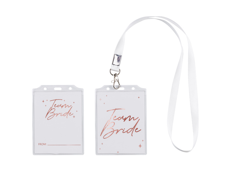 Identyfikator Team Bride z napisem i smyczą