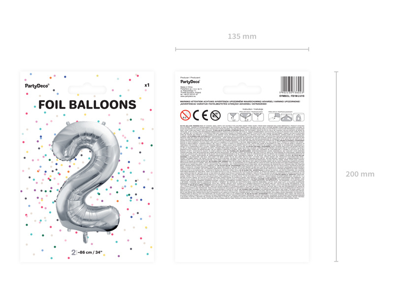 Srebrny balon cyfra 2 dekoracja imprezowa