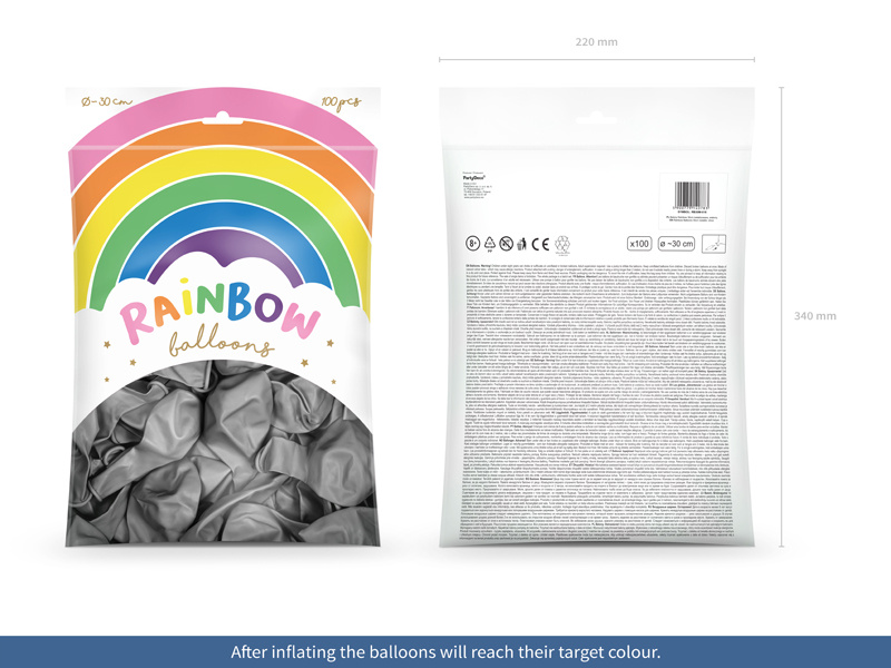 Balony Rainbow 30cm metalizowane srebrny – zbliżenie na kolor i fakturę