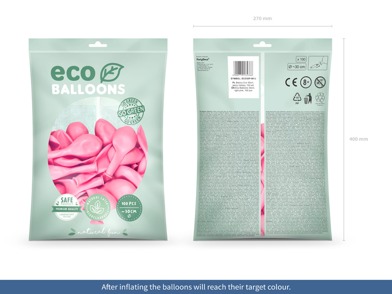 Balony Eco pastelowe jasnoróżowe 30cm opakowanie