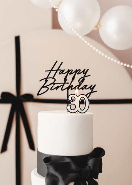 Topper akrylowy na tort Happy Birthday czarny 16,5 cm - zdjęcie 3