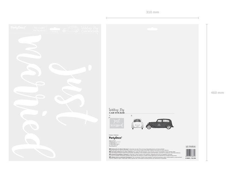Naklejka ślubna na samochód Just married 33x45cm - zdjęcie 5
