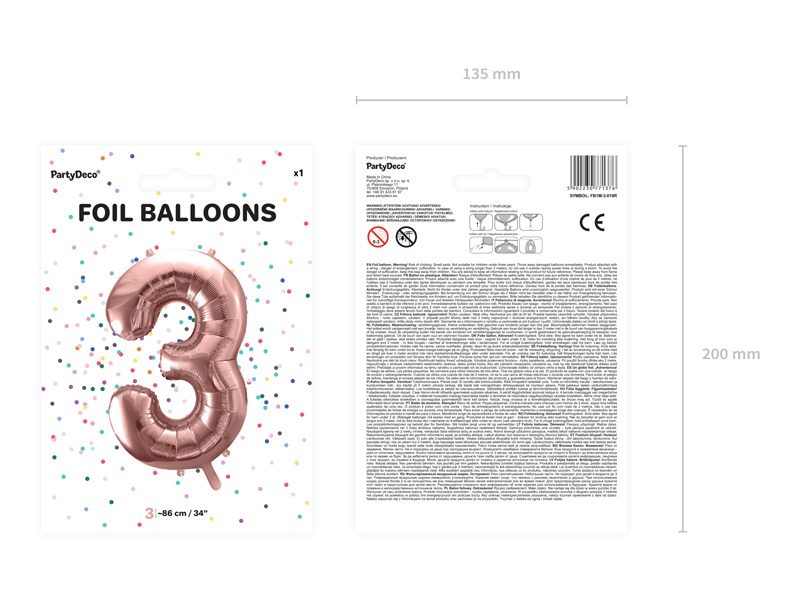 Balon cyfra 3 różowe złoto – detale