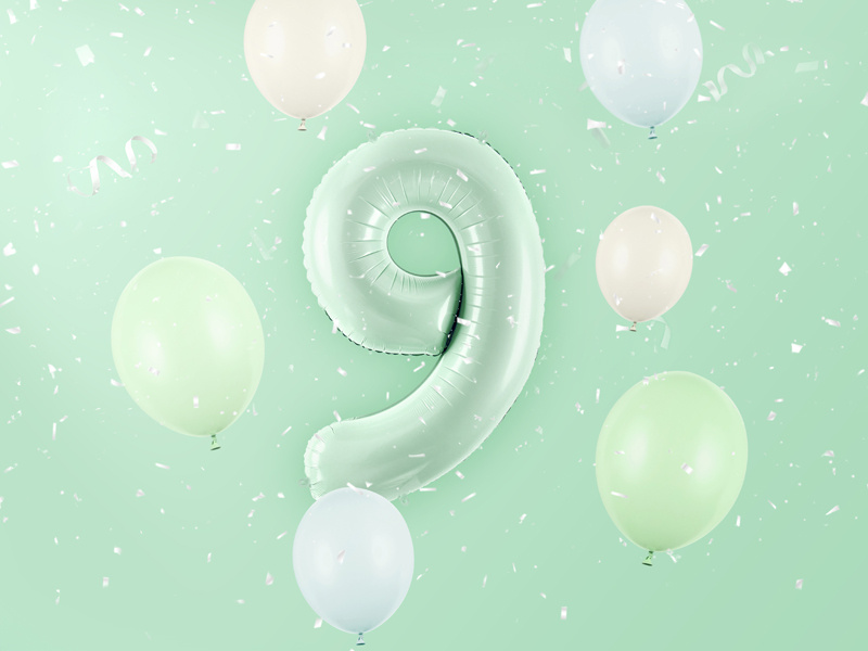 Balon foliowy cyfra 9 zieleń – szczegóły