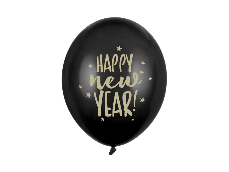 Balony Happy New Year Pastel Black - złoty nadruk