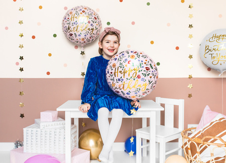 Balon foliowy Happy Birthday, 45cm, jasny różowy