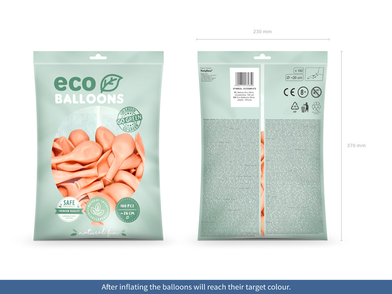 Balony Eco 26cm metalizowane brzoskwinia – zbliżenie na kolor i wykończenie