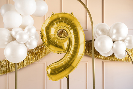 Balon foliowy Cyfra ''9'', 72cm, jasny złoty