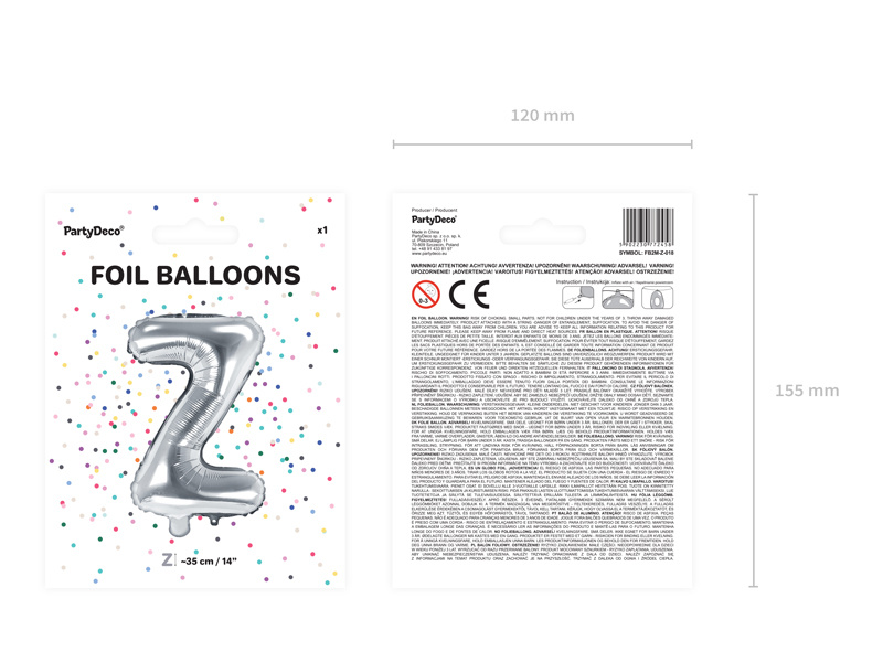 Srebrny balon litera Z na imprezę