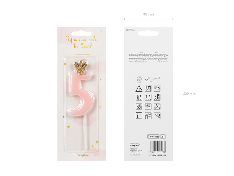 Świeczka urodzinowa Cyferka 5 jasny różowy z bliska