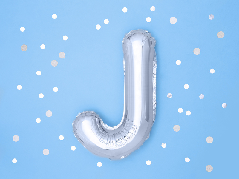 Balon foliowy Litera J srebrny 35 cm - szczegółowy widok