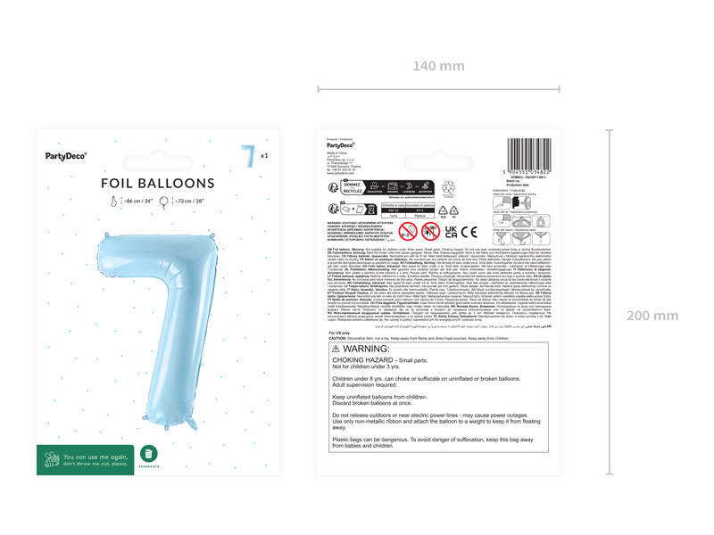 Balon cyfra 7 niebieski - dekoracja urodzinowa