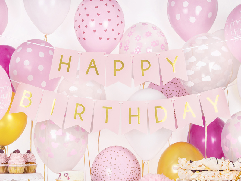 Baner Happy Birthday jasnoróżowy - zestaw do samodzielnego montażu