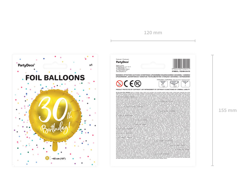 Zbliżenie na balon 30th Birthday złoty