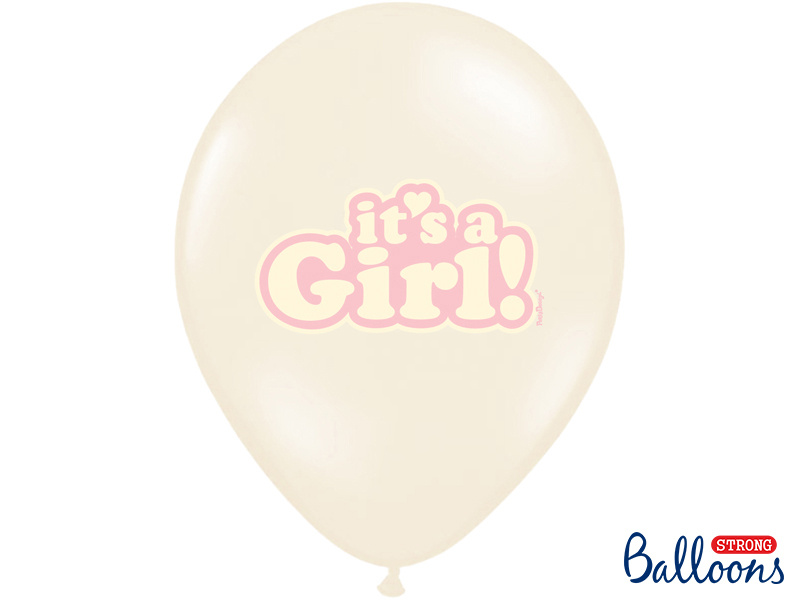 Balony It's a Girl w pastelowych kolorach – detal nadruku