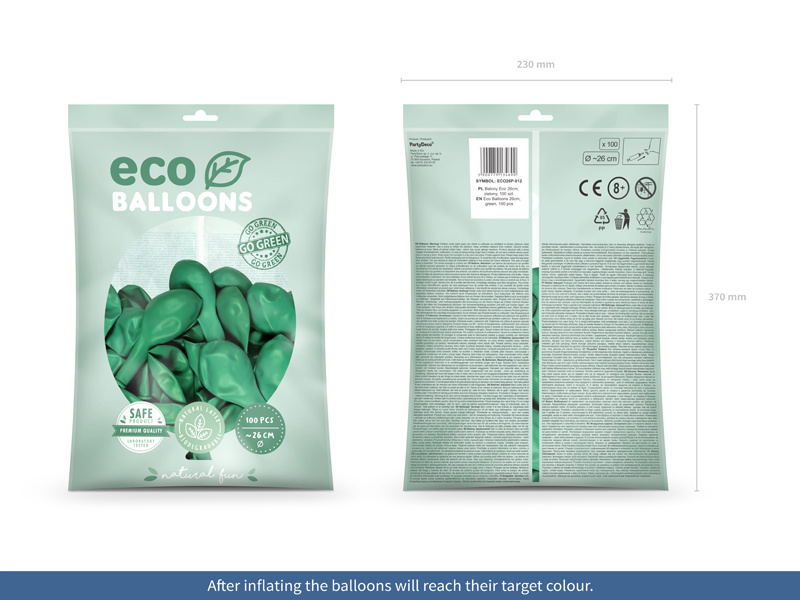 Balony Eco 26cm pastelowe zielone – szczegółowy widok