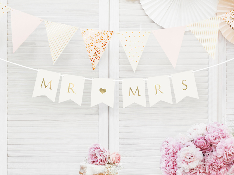 Baner Mr Mrs biały dekoracyjny