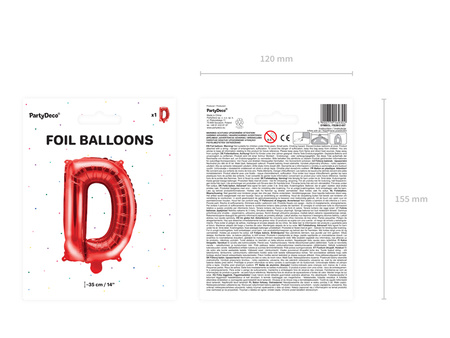 Balon foliowy Litera ''D'', 35cm, czerwony