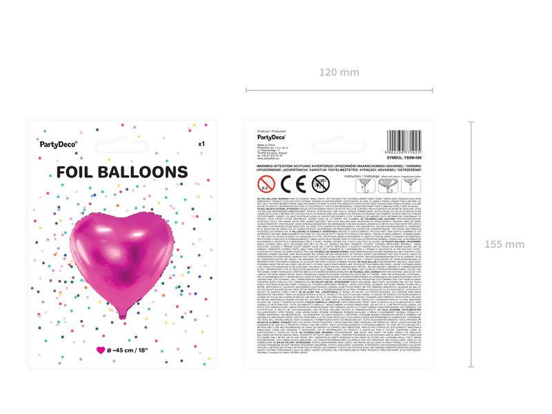 Balon foliowy Serce 45cm ciemny róż - detal powierzchni