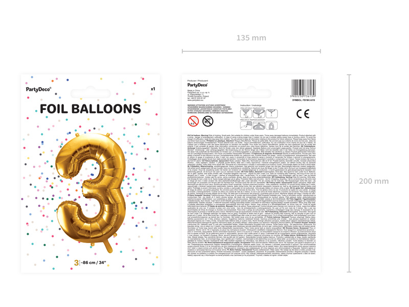 Duży balon cyfra 3 złoty