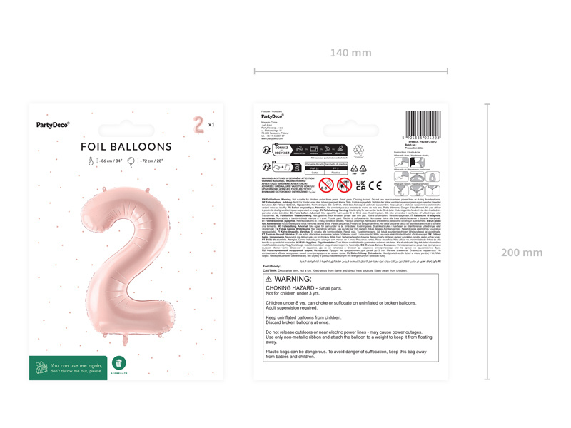 Balon foliowy cyfra 2 jasny różowy z bliska