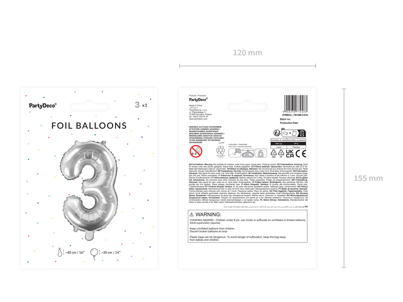 Balon foliowy Cyfra 3 srebrny - bok