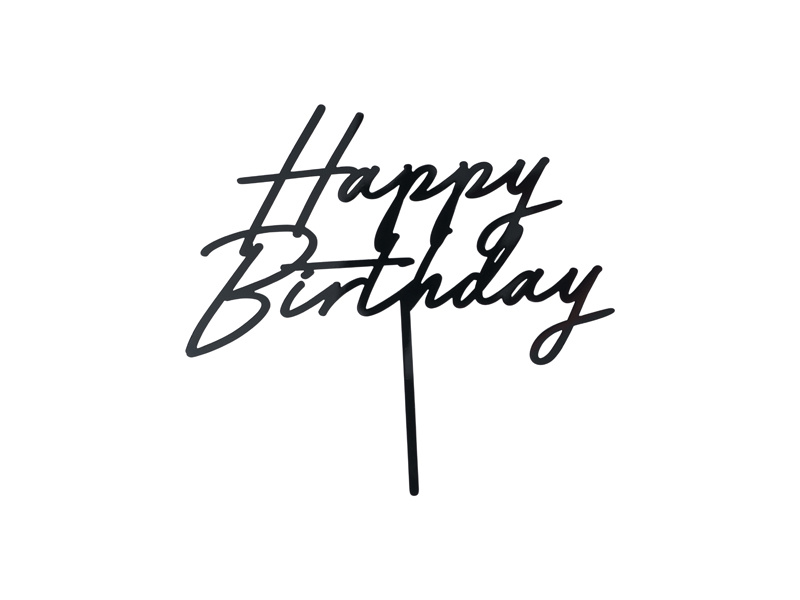 Topper akrylowy na tort Happy Birthday czarny 16,5 cm - zdjęcie 1