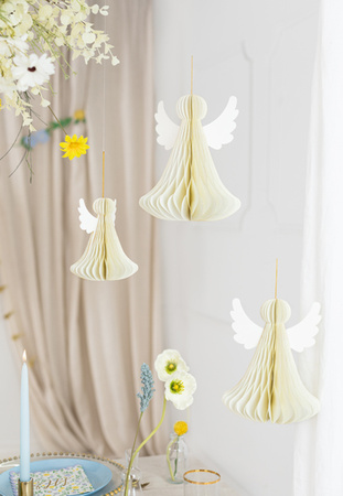Dekoracja papierowa honeycomb Aniołek, kość słoniowa, 24 cm