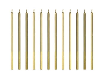 Świeczki urodzinowe gładkie, złoty, 14 cm (1 op. / 12 szt.)