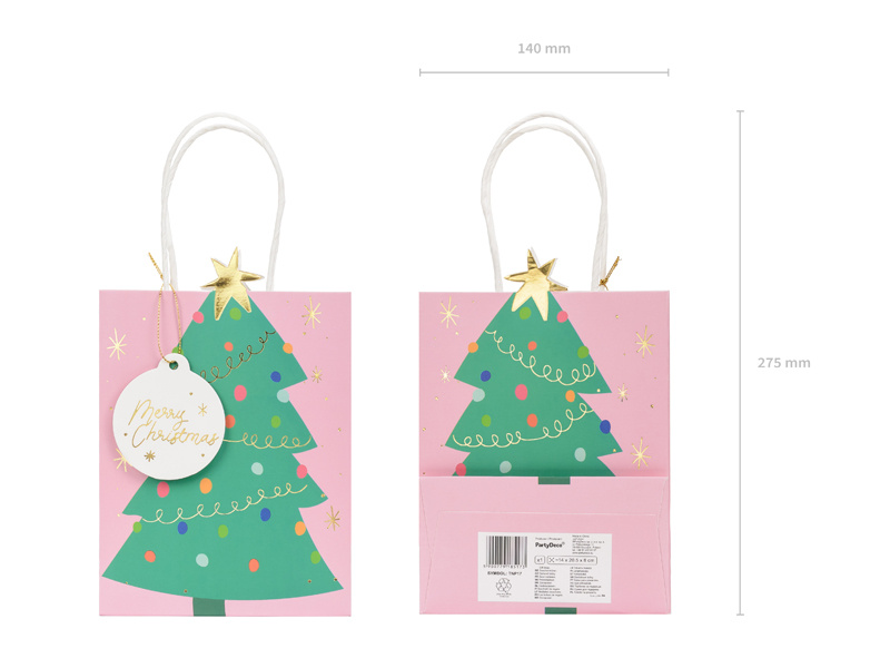 Torebka na prezenty Choinka mix 14x20.5x8cm - bok