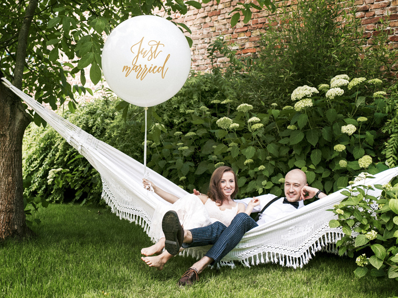 Balon ślubny Just Married biały