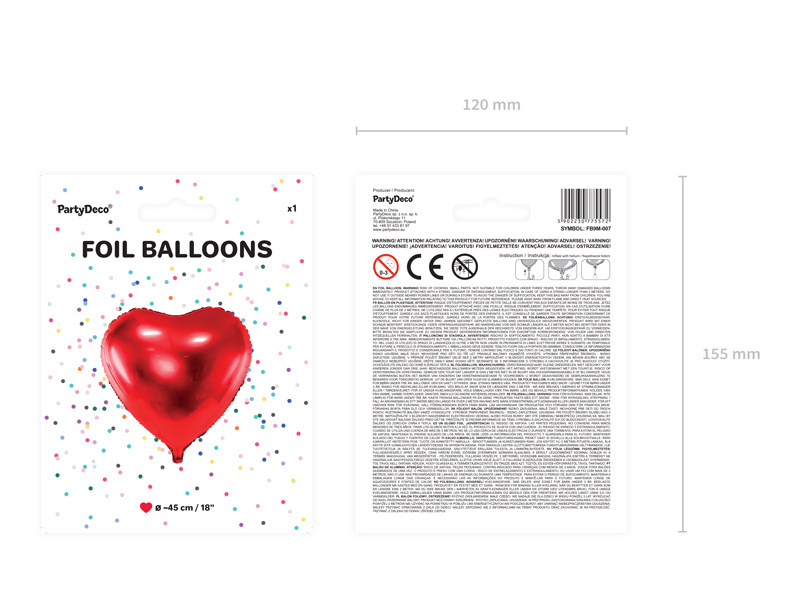 Balon foliowy serce czerwony 45 cm - zdjęcie 4