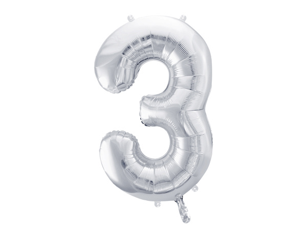Balon foliowy cyfra 3 srebrny 86 cm