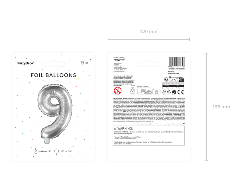 Balon foliowy Cyfra 9 na urodziny i jubileusze