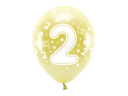 Balony Eco 33 cm, Cyfra '' 2 '', jasny złoty (1 op. / 6 szt.)