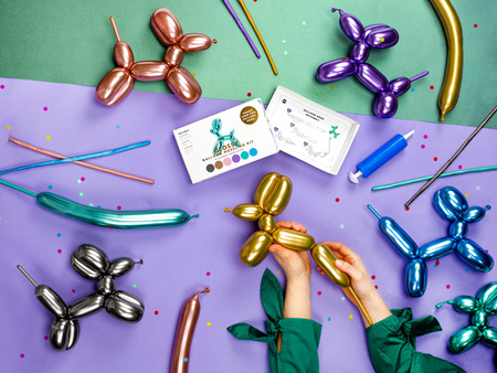 Balony modeliny Glossy 130cm z pompką, mix (1 op. / 30 szt.)