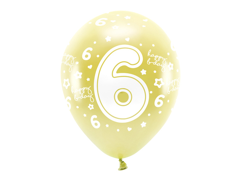 Balony Eco Cyfra 6 jasny złoty - zestaw 6 sztuk