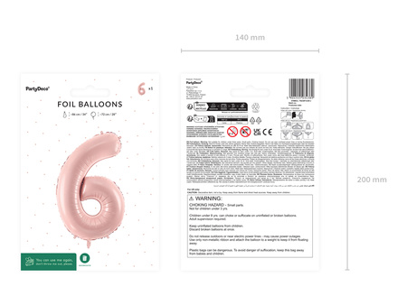 Balon foliowy Cyfra ''6'', 72cm, jasny różowy