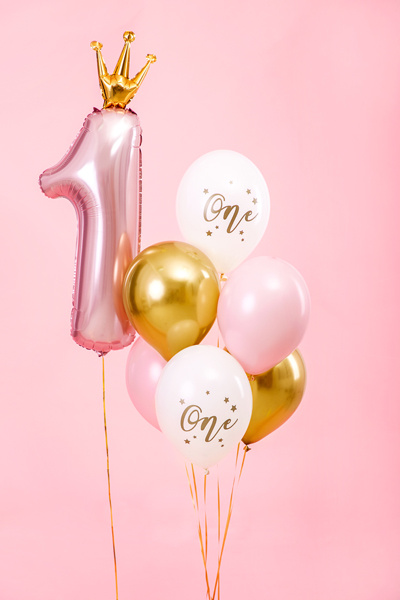 Balony One Pastel Pale Pink – balony w kolorach różowym, białym i złotym
