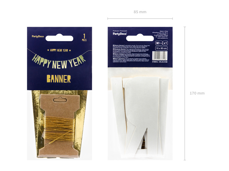 Baner Happy New Year złoty - detale sznurka