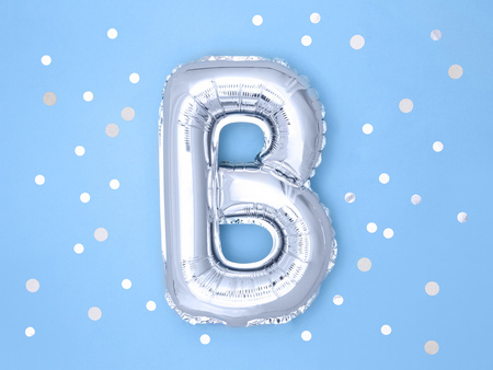Balon foliowy Litera ''B'', 35cm, srebrny