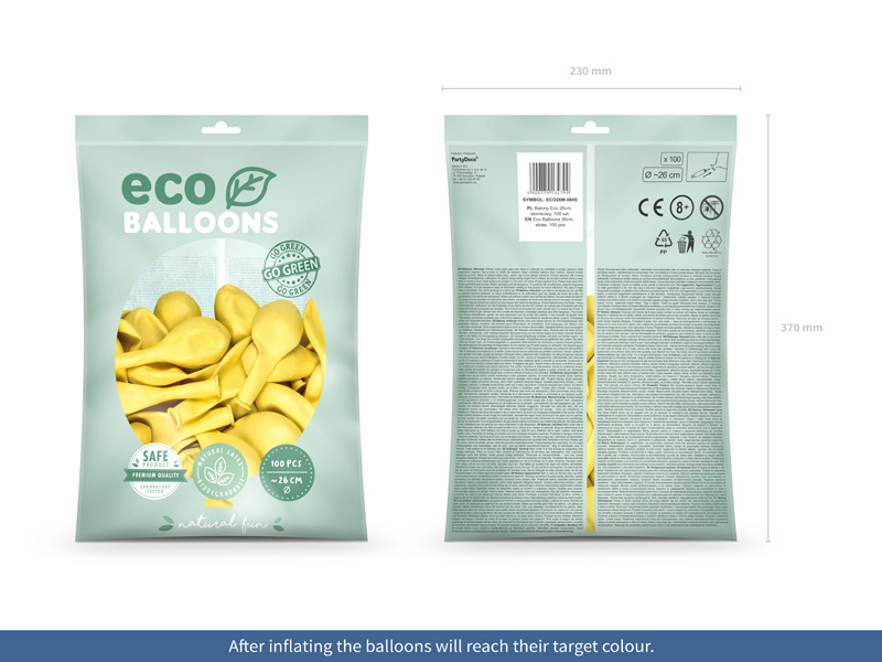 Balony Eco 26cm metalizowane, słomkowy – opakowanie
