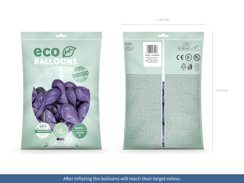 Balony Eco 26cm metalizowane lawenda - zdjęcie balonów w opakowaniu