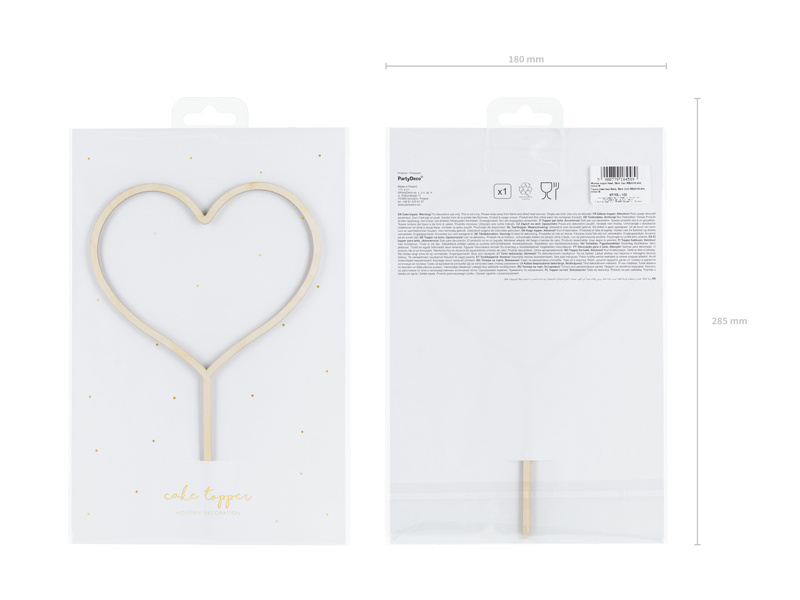 Topper drewniany Serce 23cm – prezentacja na torcie